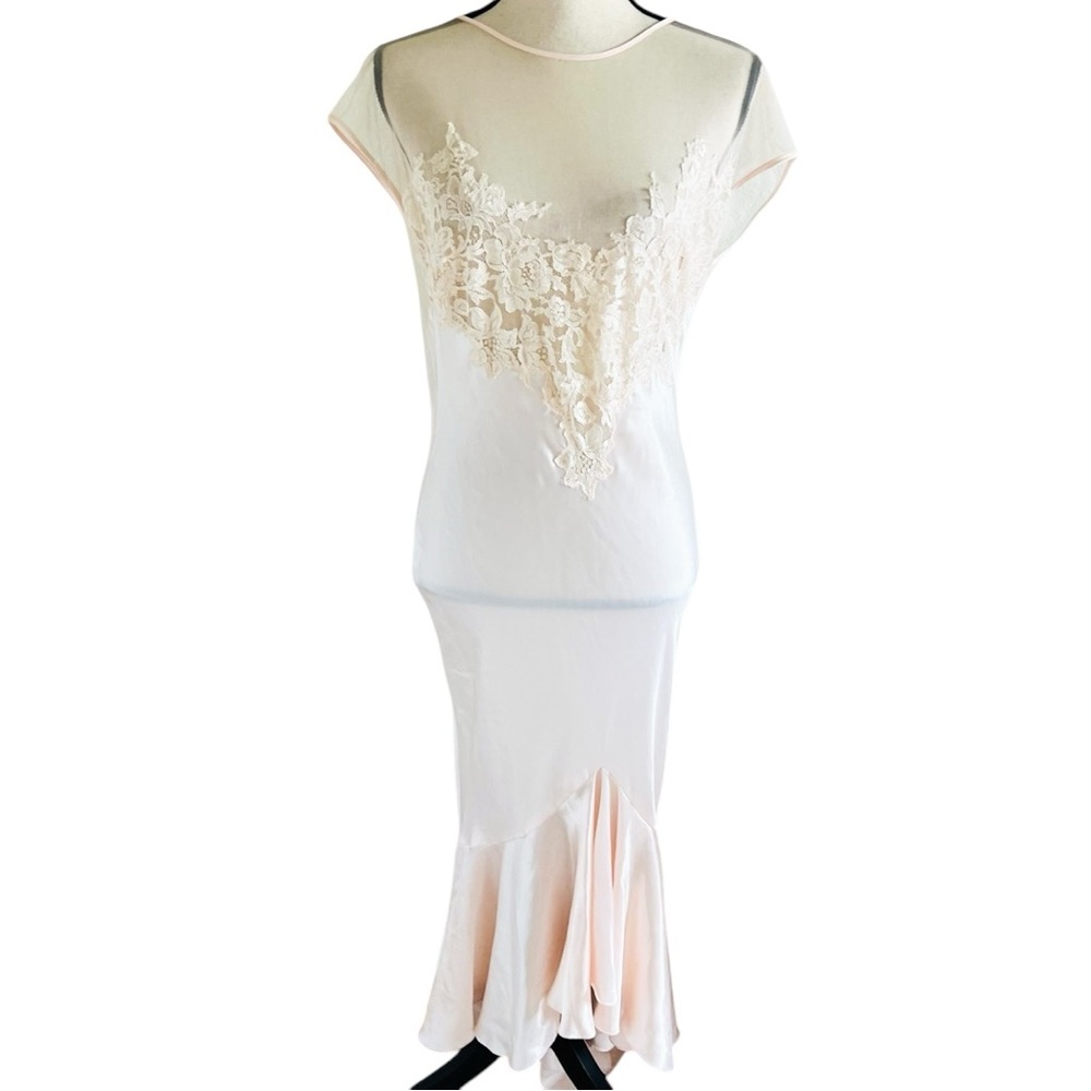 Victoria Secret Sheer Coverage Top Low V Cut Backline Lace Slip Dress